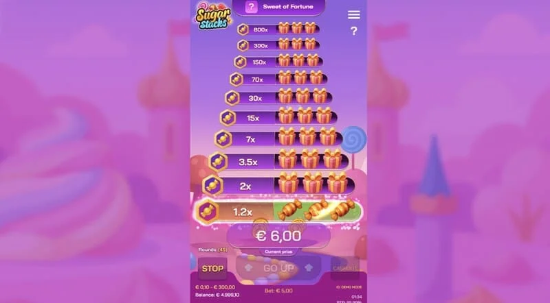 Sugar Stacks - winnende stap met verlichting van de huidige verdieping en vermenigvuldigingsmeter